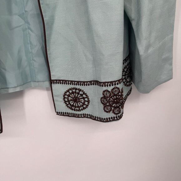 Jessica Howard size 14W Light Blue Open Front Jacket  Brown Embroidered  Beaded - Picture 6 of 10